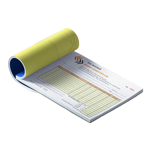 HQS NCR invoice book with perforation and wrap-around writing shield, 1+2 copies