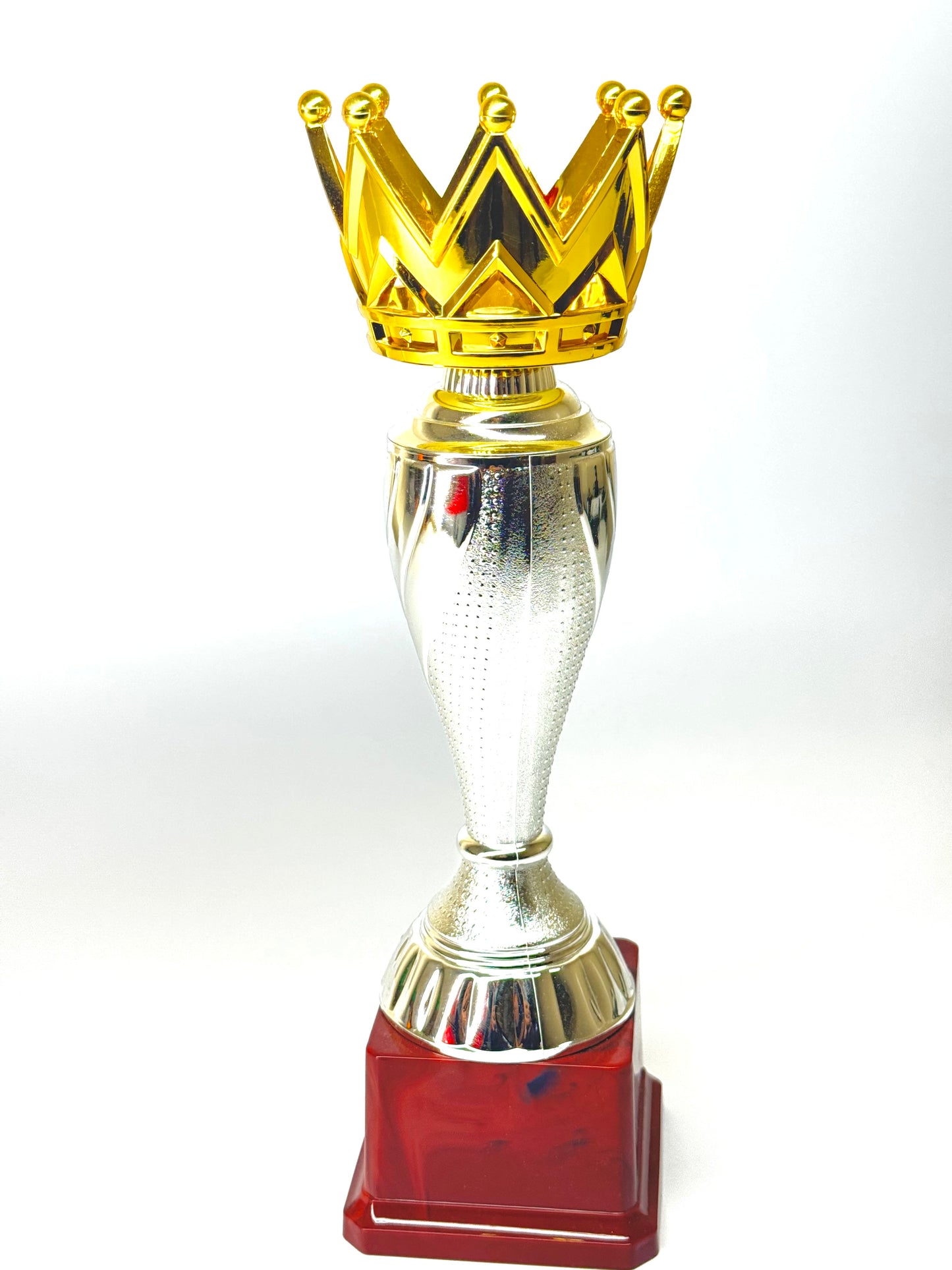 Golden crown trophy with silver body and red base – ideal for champion awards and ceremonies