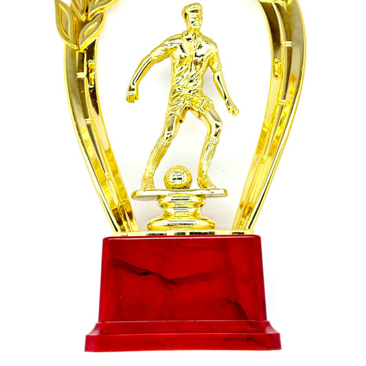 Soccer player award statue with golden finish and leaf frame