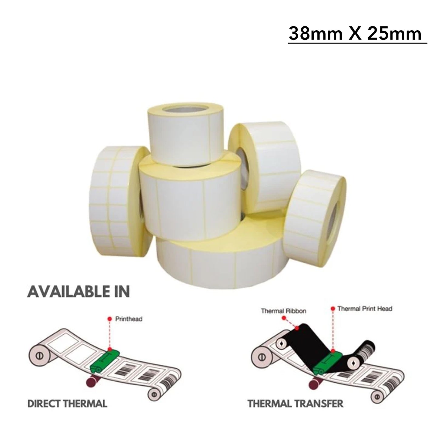 38x25 mm for Barcode Label Printer | Direct Thermal & Thermal Transfer