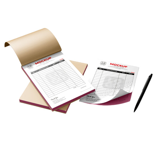 “FS size NCR invoice book with perforation and wrap‑around writing shield, 1+2 copies, Sharja