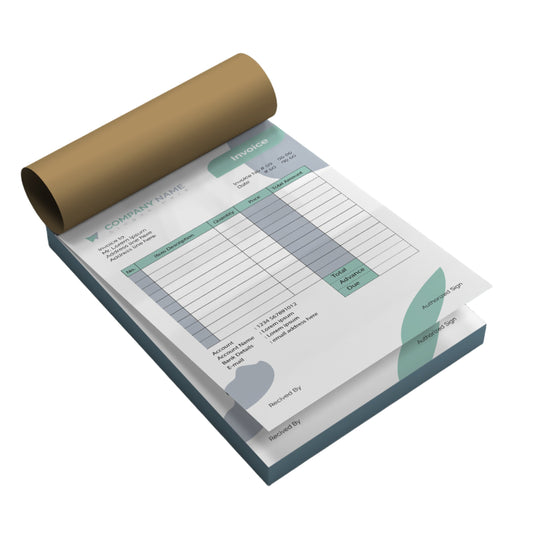 HFS NCR invoice book with perforation and wrap‑around writing shield, 1+2 copies