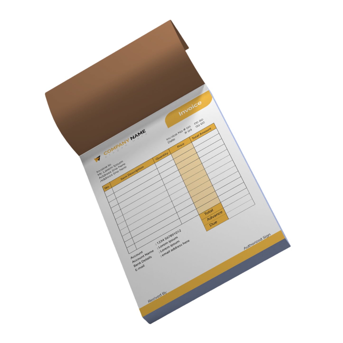 HQS size triplicate bill book (1+2 copies) with custom logo and serial numbering