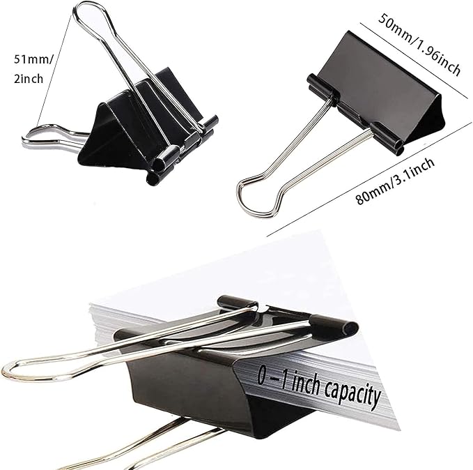 51 mm Large Binder Clips, 12 Pcs Corrosion Resistant Metal Paper Binder Clips Clamps, Foldback Bulldog Clips for Office ,School and Home Needs
