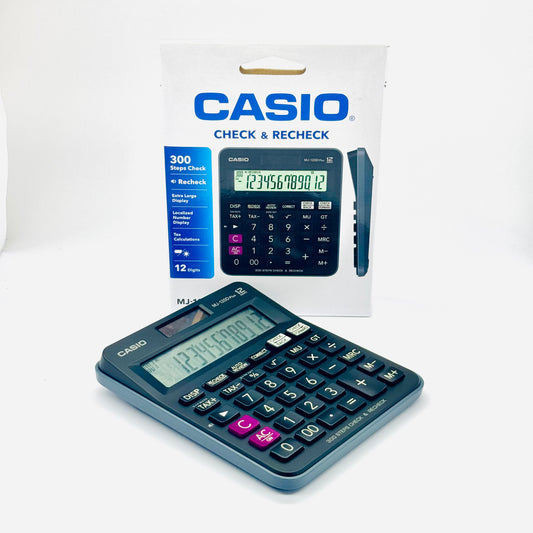 Casio MJ-120D Plus 12-digit blue desktop calculator front view