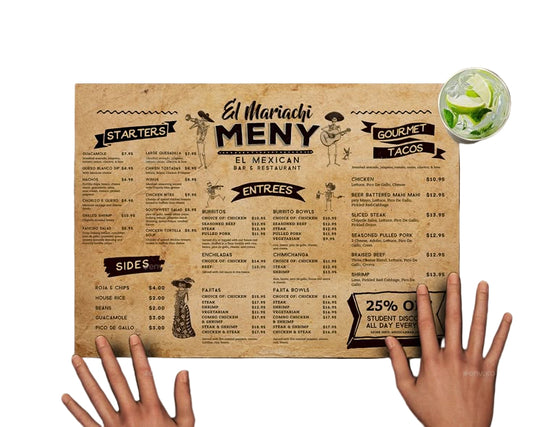 Durable custom printed placemat for restaurants and cafés – wipe clean surface