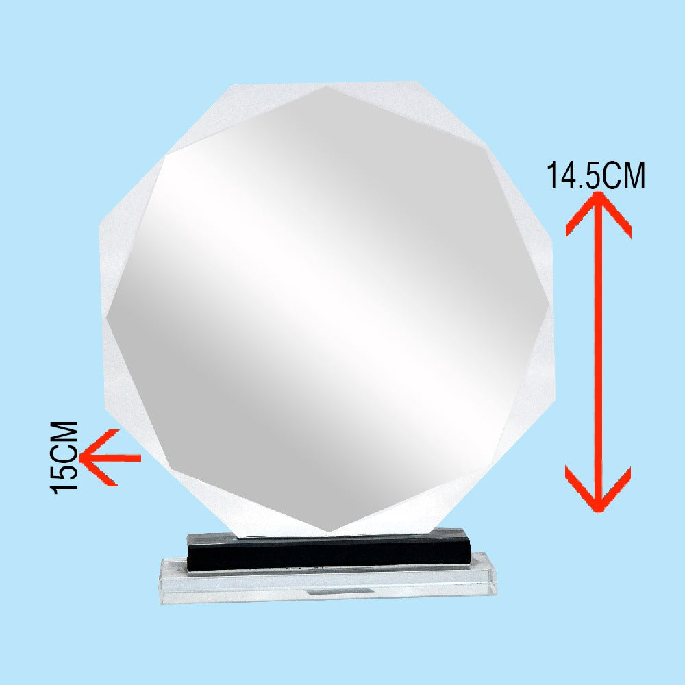 Premium Octagon Glass Trophy on Wooden Base