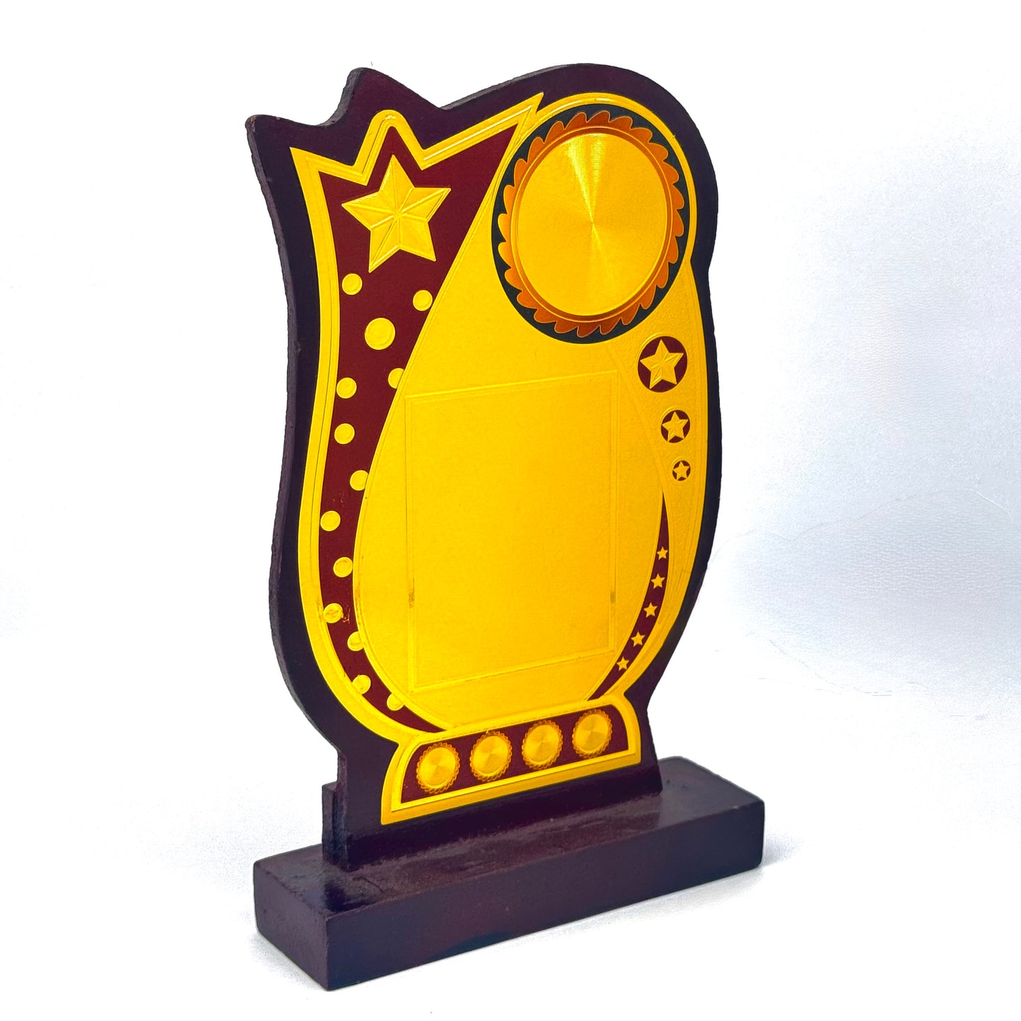 Shield-shaped printed trophy for schools and events