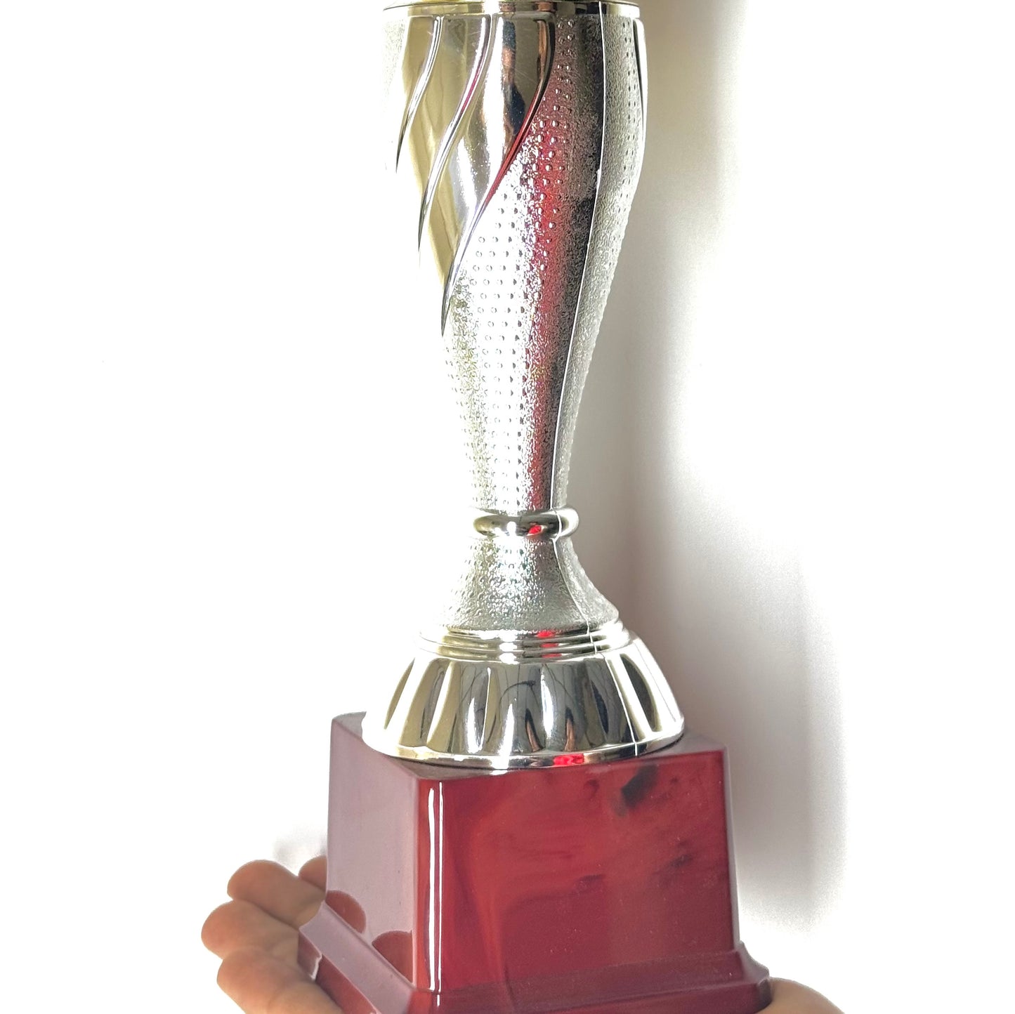 Premium trophy with royal gold crown and customizable base for events