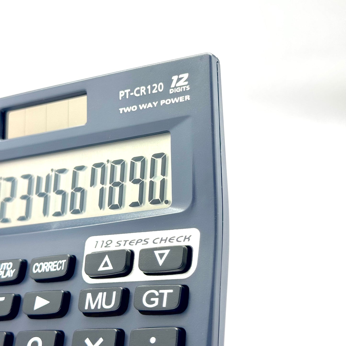 Blue calculator showing number display 1234567890