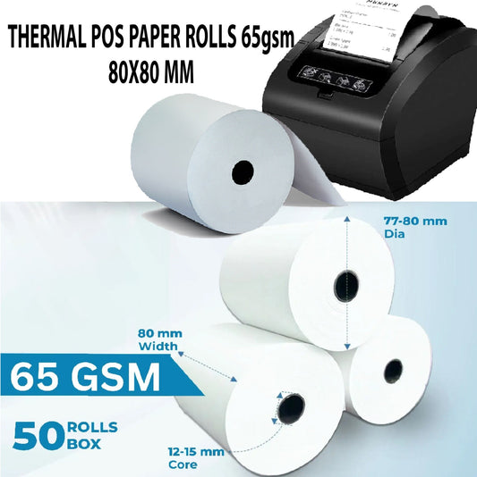 THERMAL POS PAPER ROLLS ( 80MM X 80MM -  65GSM )