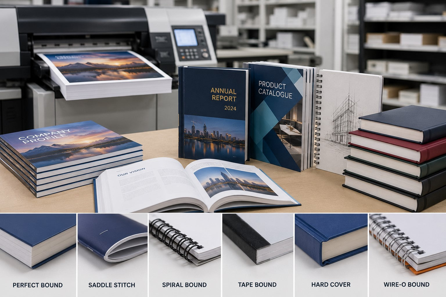 Book printing and binding services at PrintOptions UAE