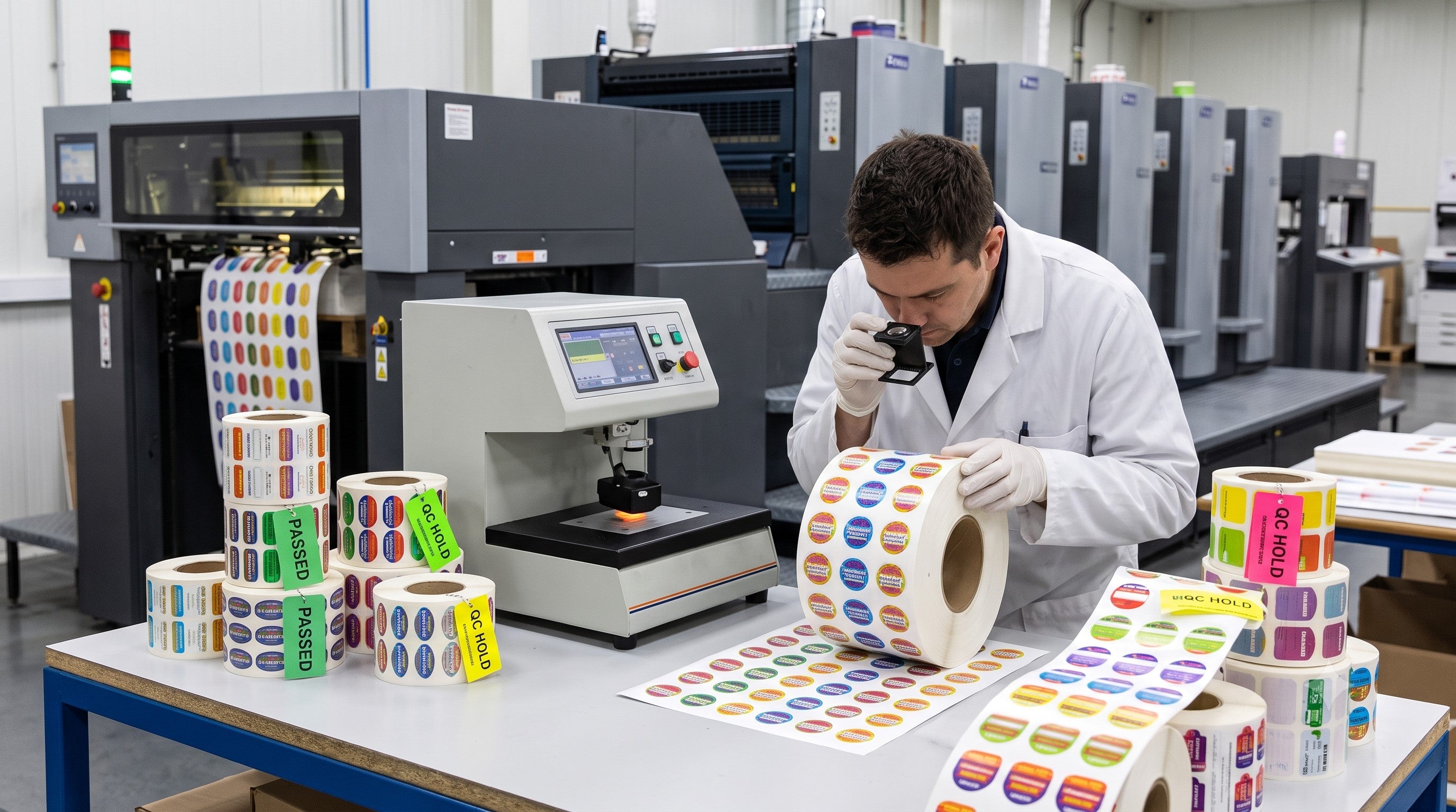 Quality inspection of professionally printed custom stickers and labels