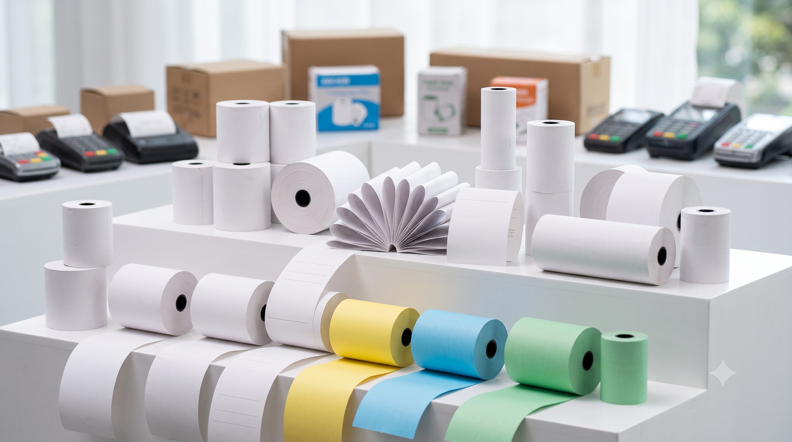 Thermal POS paper rolls, payment-terminal rolls and carton supply